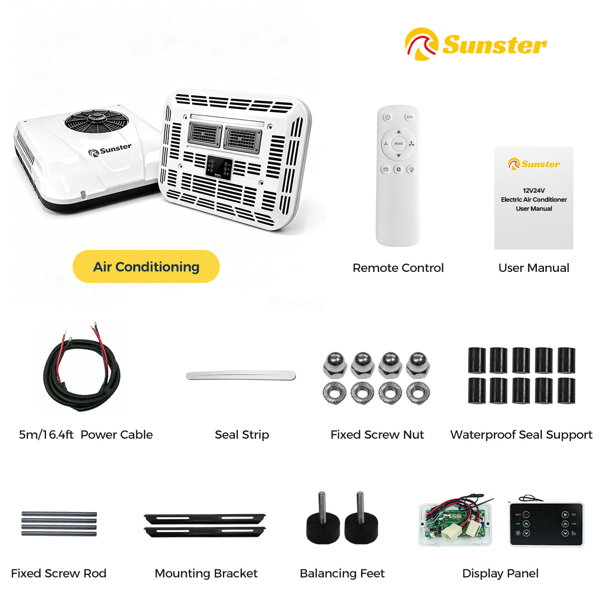 Sunster 12V/24V RV Roof Air Conditioner, Smart APP & Remote Control Parking AC DDK-KTD2