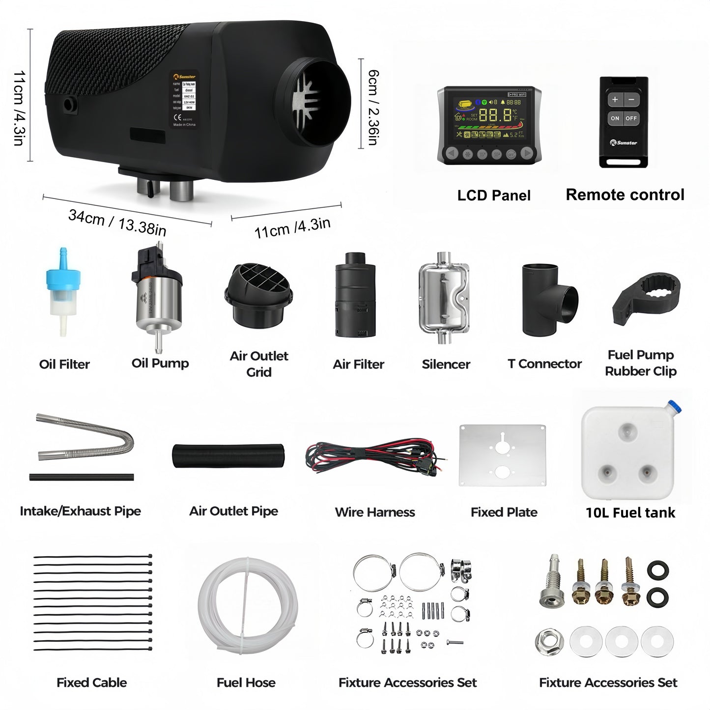 Sunster SH W2 Diesel Heater 2KW 12/24V with WiFi & Bluetooth App Control ,Spilt Type A2409PW Panel