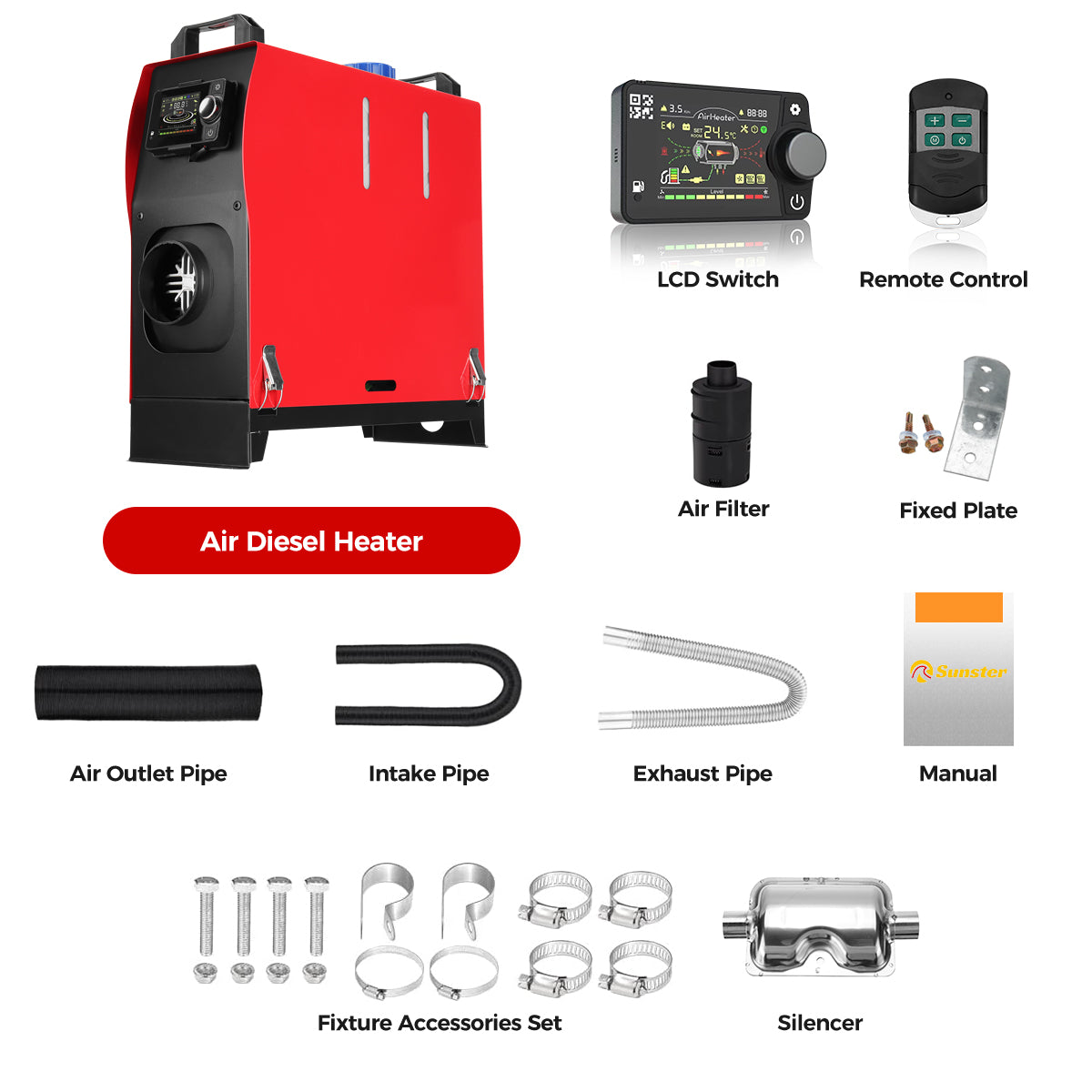 Sunster A2209V Diesel Heater 8KW 12/24V, All In One Bluetooth Version