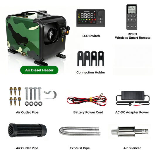Sunster TP B3 Diesel Heater 8KW 12/24V 110-240V Bluetooth, All-in-One with 2602B LCD Panel & R2603 Smart Remote with Thermostat & CO Monitor