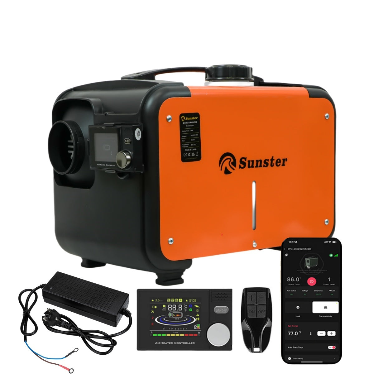 Sunster A2302BP Diesel Heater 8KW 12/24V 110-240V, All In One Bluetooth Version