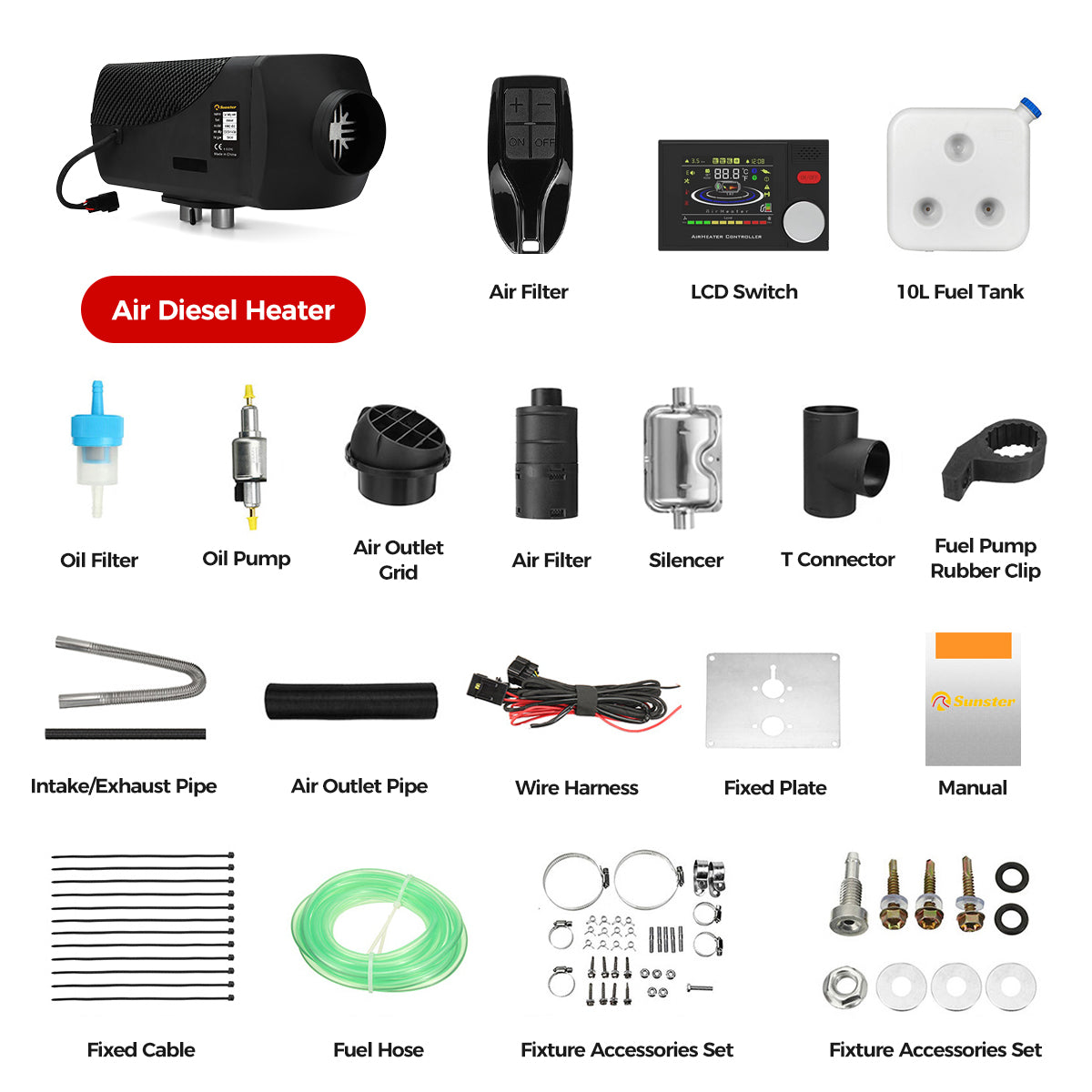 Sunster A2302BS Diesel Heater 8KW 12/24V, Traditional Bluetooth Version