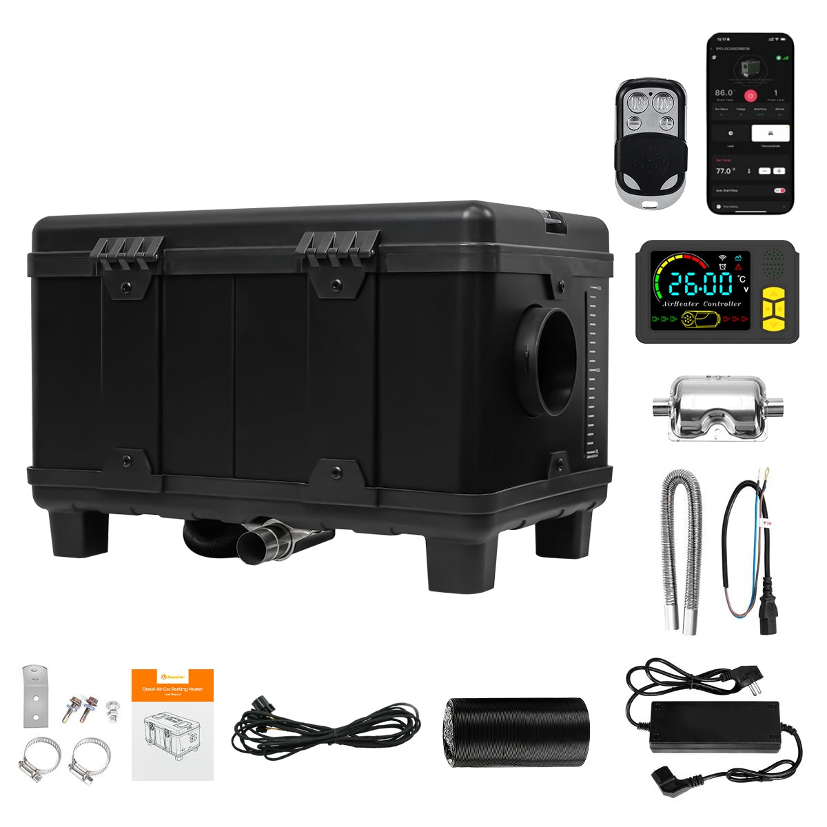 Sunster TB10 Diesel Heater 8KW 12/24V 110-240V, ToolBox Bluetooth Black Version