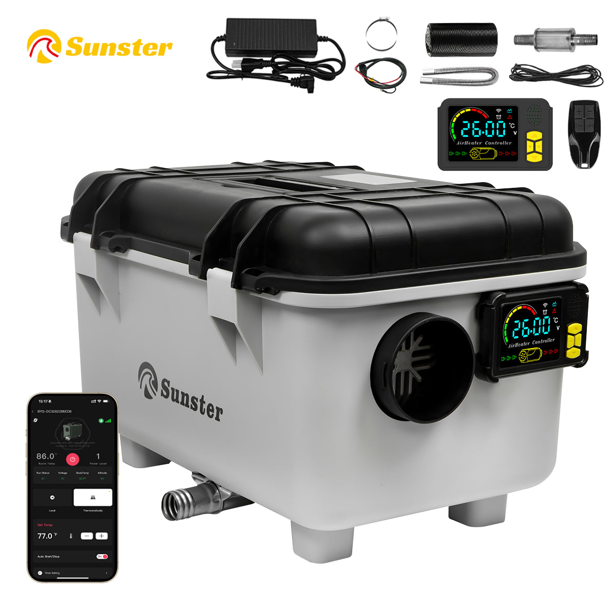 Sunster TB30 Diesel Heater 8KW 12/24V 110-240V, ToolBox Bluetooth Version