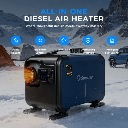 Sunster TP B2 Diesel Heater 8KW 12/24V 110-240V WiFi & Bluetooth, All-in-One with A2605 Panel & R2605 Remote