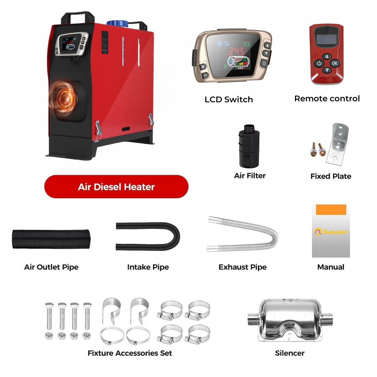 Sunster A2018GL Diesel Heater 8KW 12V, All in One Classic Version