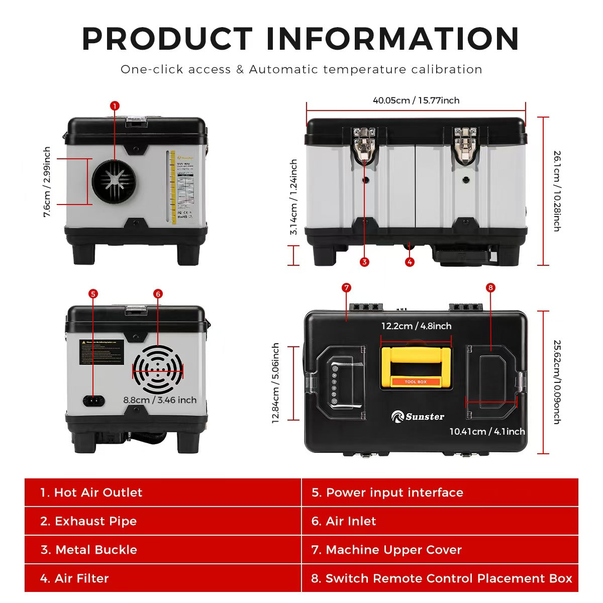 Sunster TB10PRO Diesel Heater 8KW 12/24V 110-240V With CO Alarm, ToolBox Bluetooth Upgrade Version