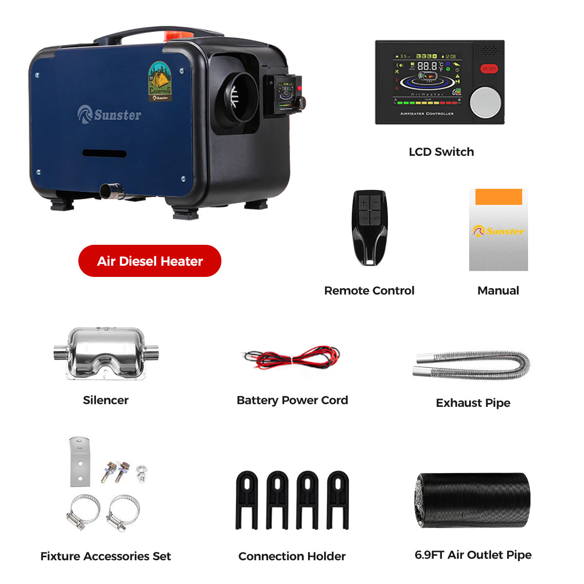 Sunster A2302BH Diesel Heater 8KW 12/24V, All In One Bluetooth Version