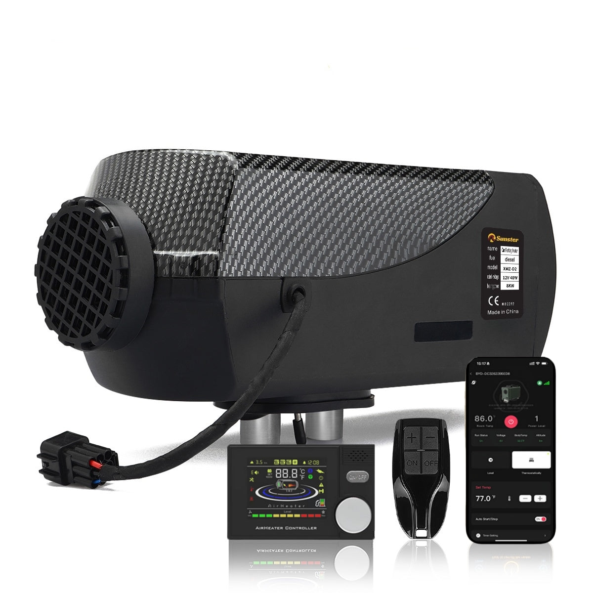 Sunster A2302BS Diesel Heater 8KW 12/24V, Traditional Bluetooth Version