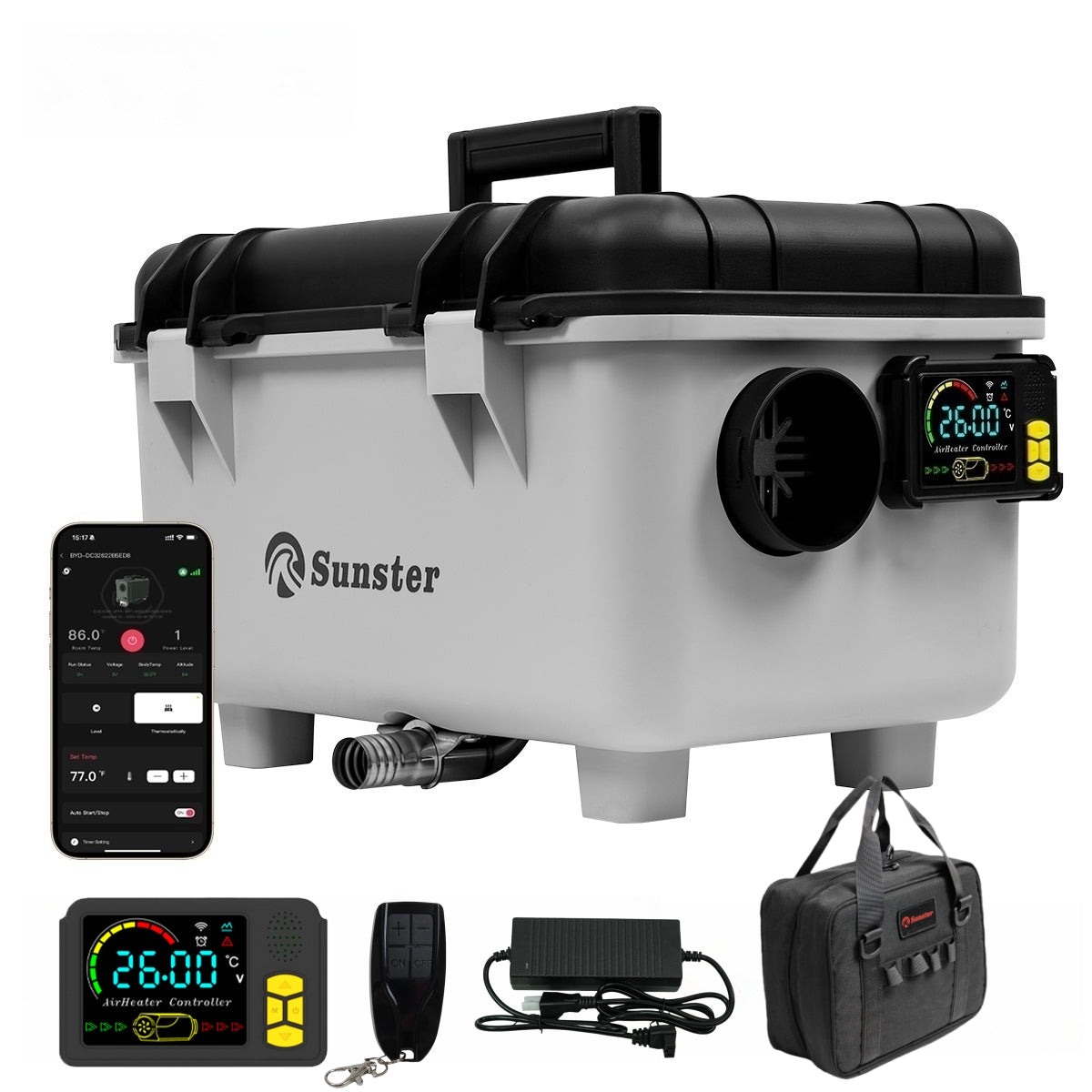 Sunster TB30 Diesel Heater 8KW 12/24V 110-240V With Bag, ToolBox Bluetooth Version
