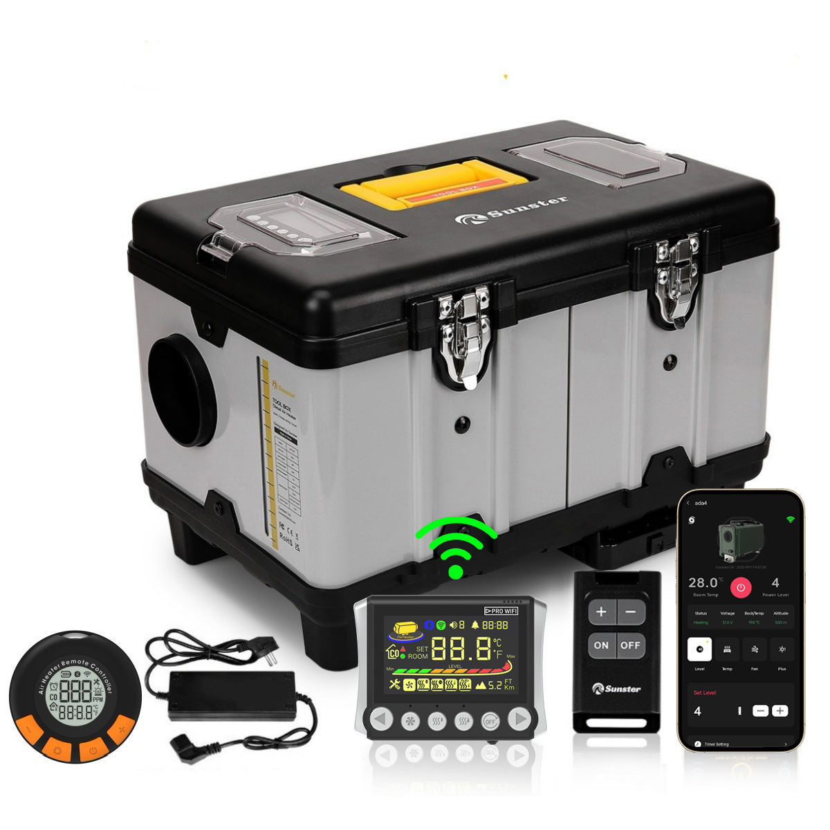 Sunster TB10PRO Diesel Heater 8KW 12/24V 110-240V, ToolBox WIFI Bluetooth Upgrade Version