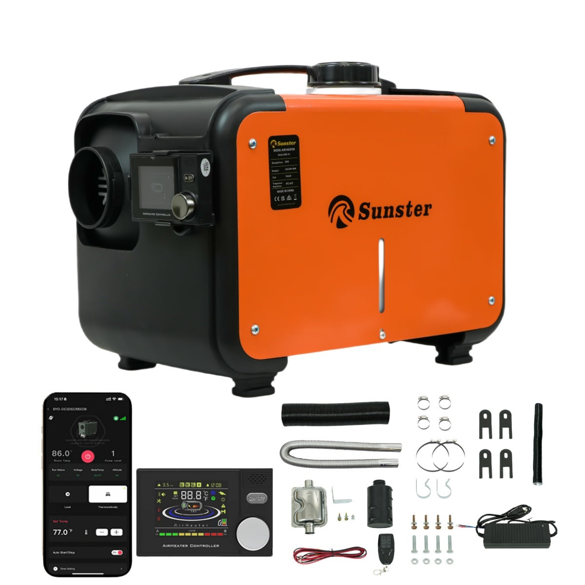 Sunster A2302BP Diesel Heater 8KW 12/24V 110-240V, All In One Bluetooth Version