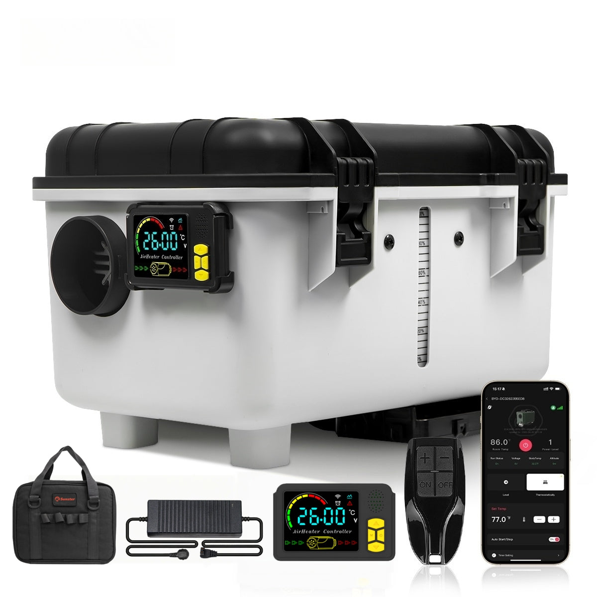 Sunster TB30 Diesel Heater 8KW 12/24V 110-240V With Bag, ToolBox Bluetooth Version