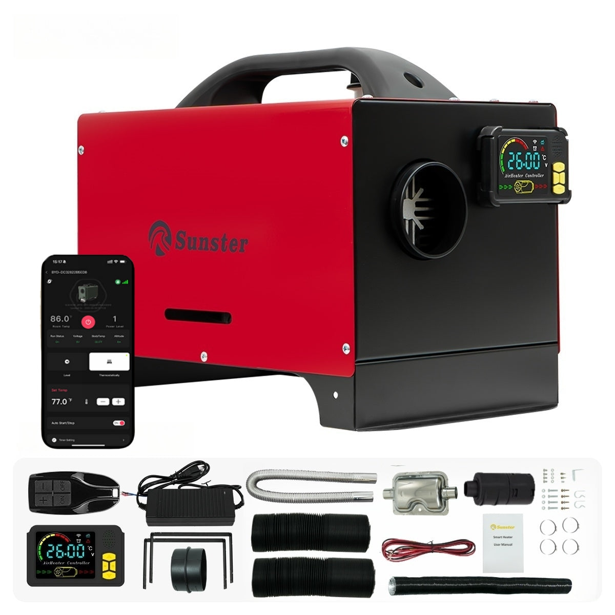 Sunster A2200BS Diesel Heater 8KW 12/24V 110-240V, All In One Bluetooth Version