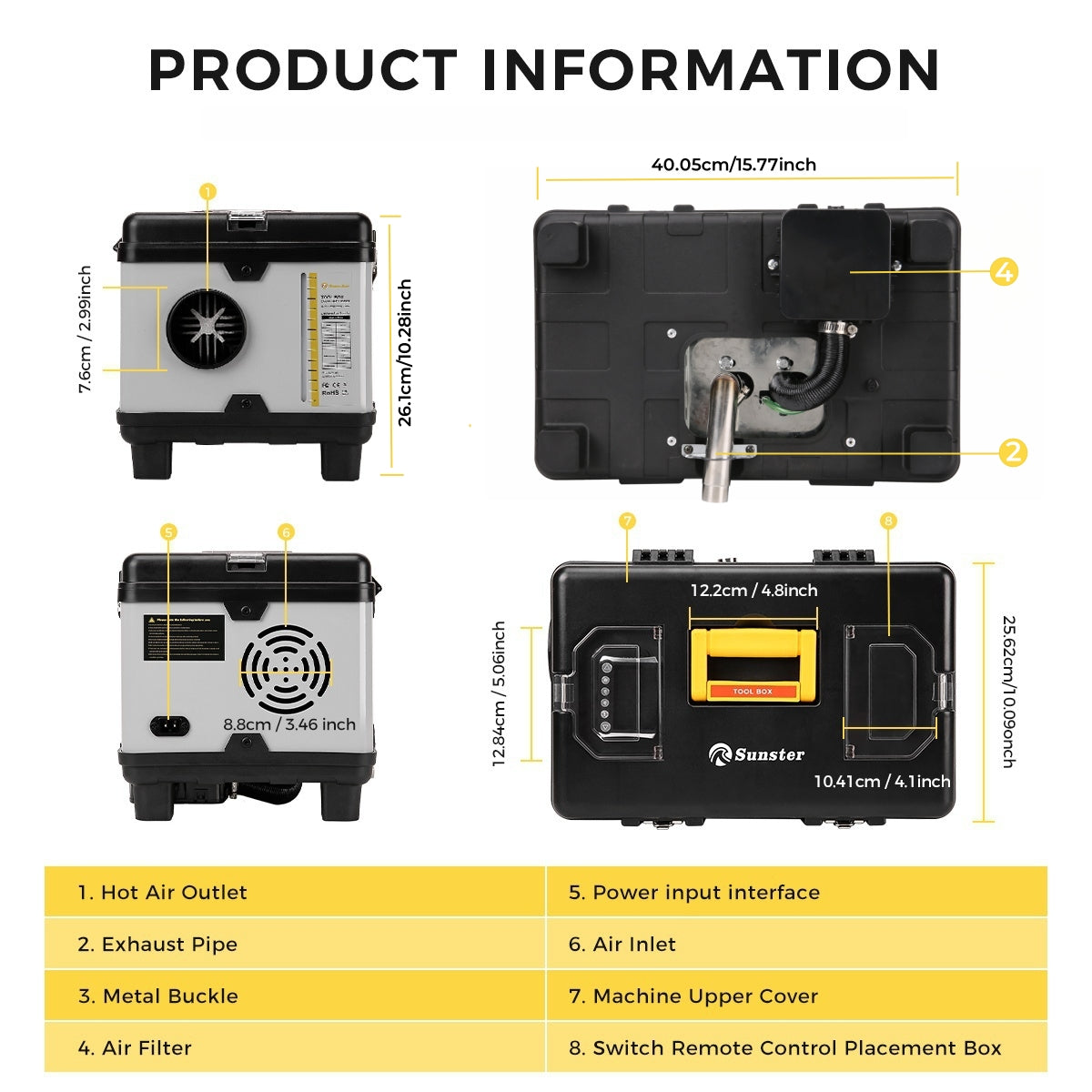 Sunster TB10PRO Diesel Heater 8KW 12/24V 110-240V With Wireless Temperature Remote Control, ToolBox Bluetooth Upgrade Version