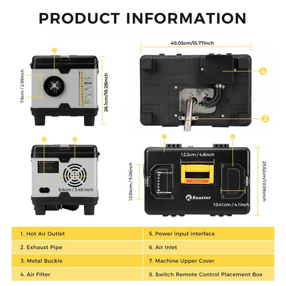 Sunster TB10PRO Diesel Heater 8KW 12/24V 110-240V With Wireless Temperature Remote Control, ToolBox Bluetooth Upgrade Version