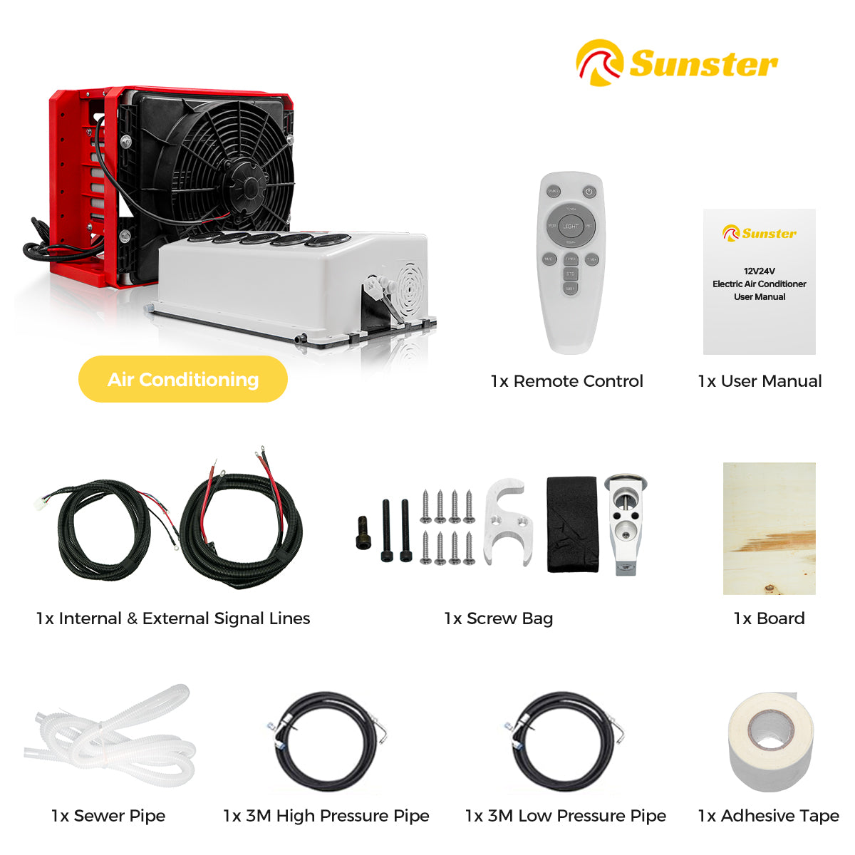 Sunster S-AC1 RV Air Conditioner 12V/24V Efficient Cooling