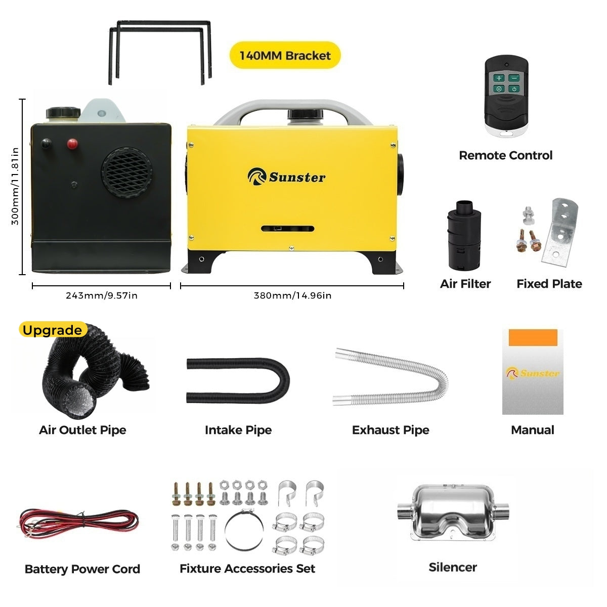 Sunster A2013ST Diesel Heater 8KW 12/24V, All in One Classic Version
