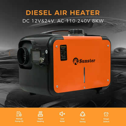 Sunster A2302BP Diesel Heater 8KW 12/24V 110-240V, All In One Bluetooth Version