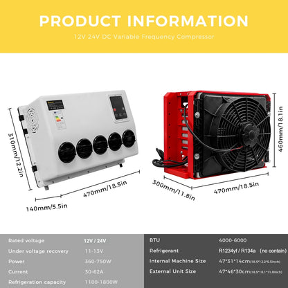 Sunster S-AC1 RV Air Conditioner 12V/24V Efficient Cooling