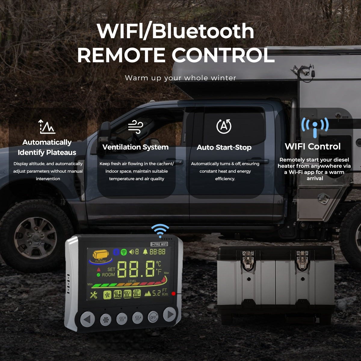Sunster TB10Pro 8KW WiFi & Bluetooth Diesel Heater – 12V/24V/110-240V ToolBox Parking Heater with A2422