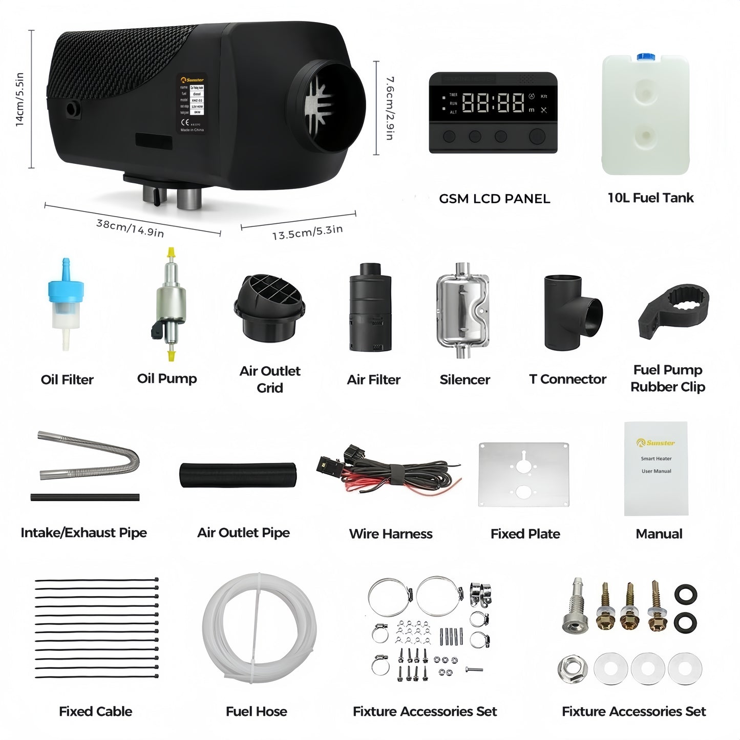 Sunster A2466 Diesel Heater 8KW 12/24V, Traditional Bluetooth GSM LET-4/5G Version