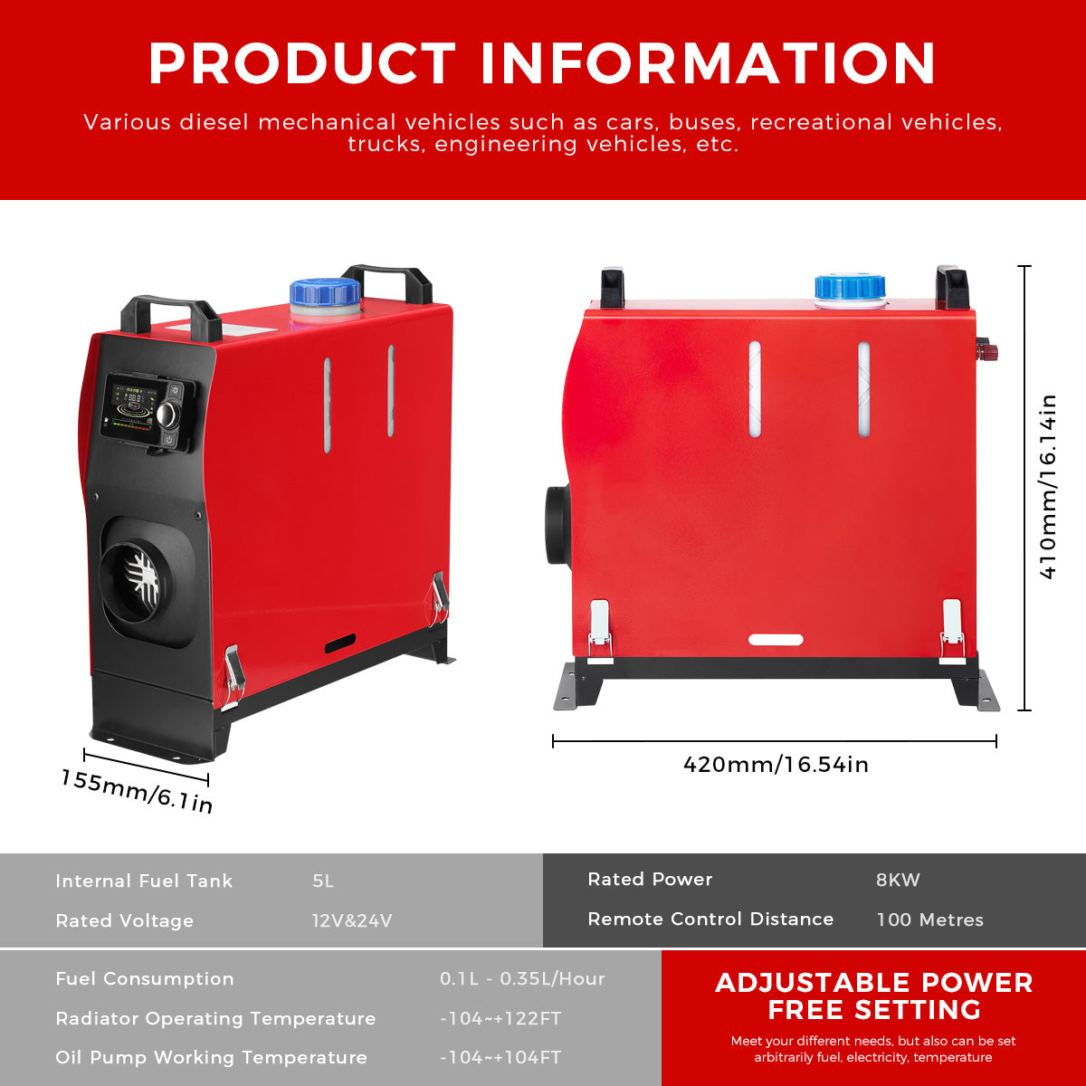 Sunster A2209V Diesel Heater 8KW 12/24V, All In One Bluetooth Version