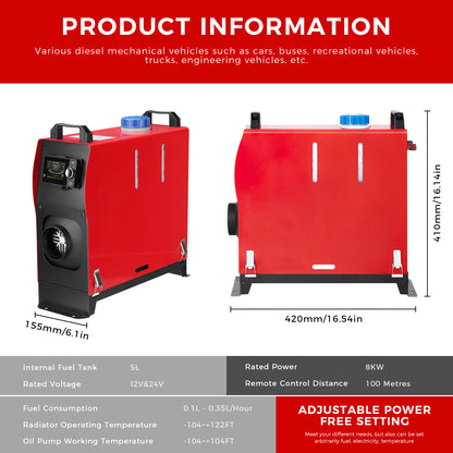 Sunster A2209V Diesel Heater 8KW 12/24V, All In One Bluetooth Version