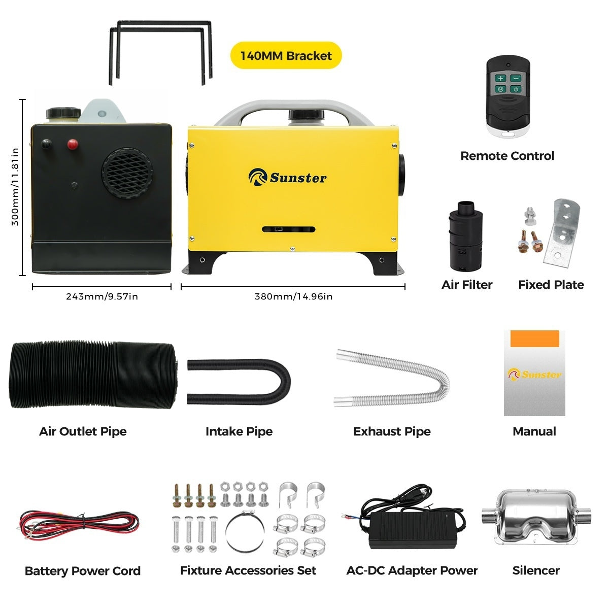 Sunster A2013ST Diesel Heater 8KW 12/24V 110-240V, All in One Classic Version