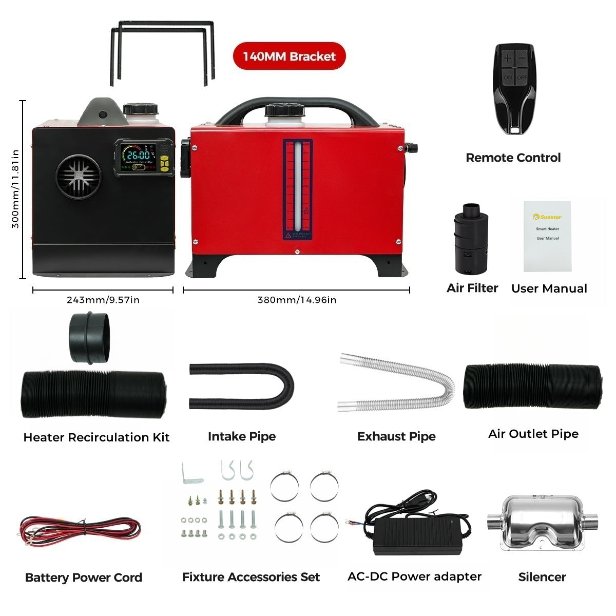 Sunster A2200BS Diesel Heater 8KW 12/24V 110-240V, All In One Bluetooth Version