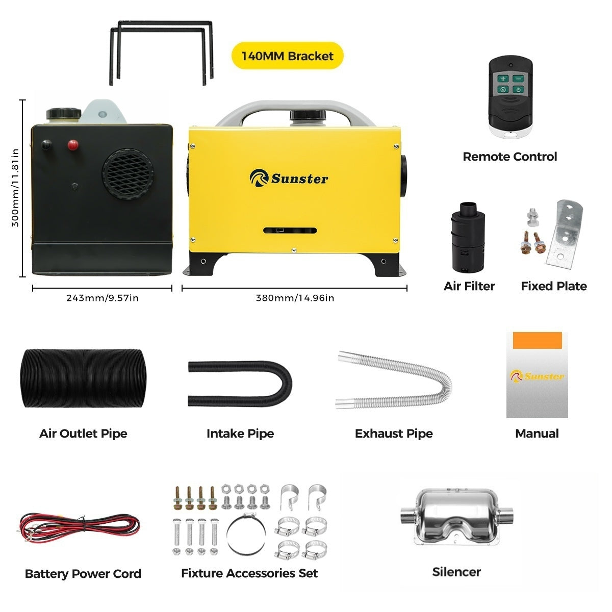 Sunster A2013ST Diesel Heater 8KW 12/24V, All in One Classic Version