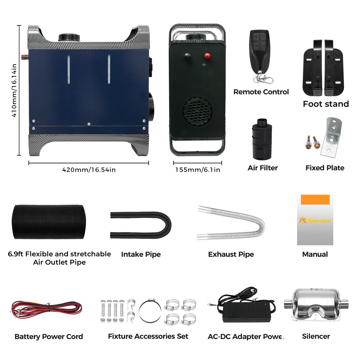 Sunster A2302BL Diesel Heater 8KW 12/24V 110-240V, All In One Bluetooth Version