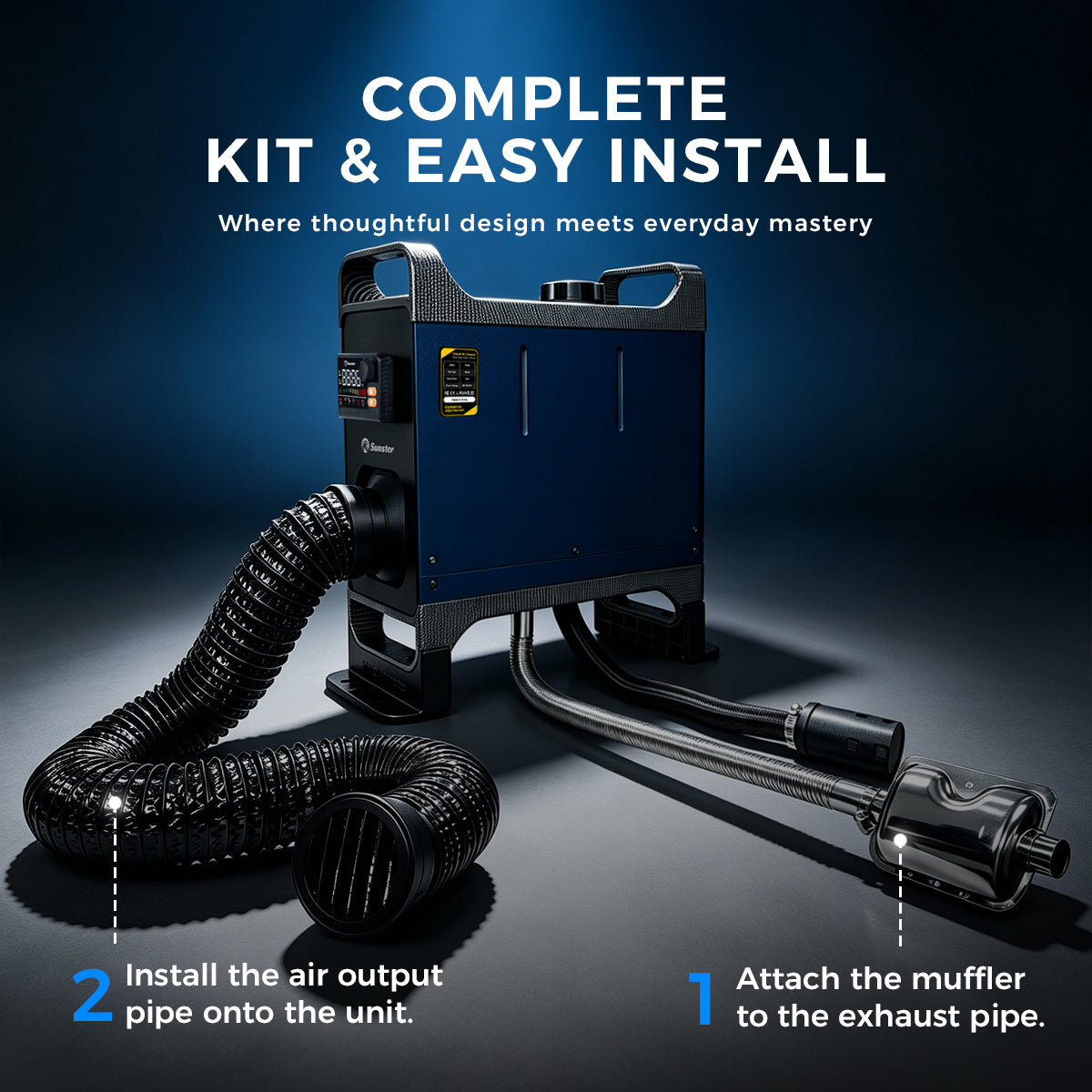Sunster TR B2 Diesel Heater 8KW 12/24V 110-240V Bluetooth, Vertical All-in-One with LCD Panel & Remote, Quiet Operation
