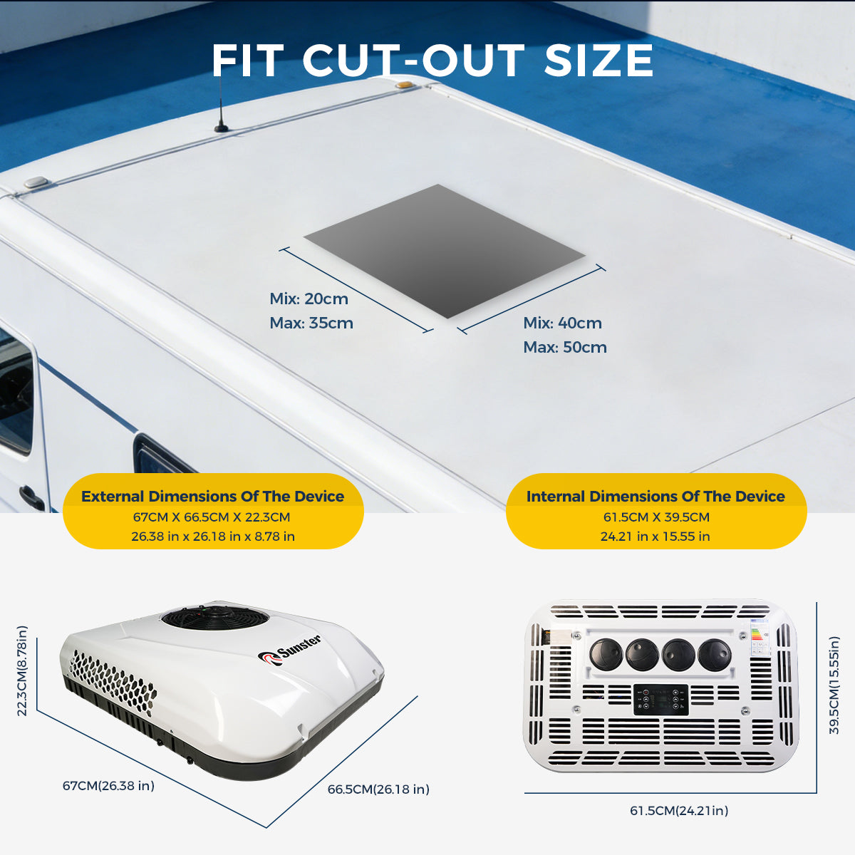 Sunster S-AX1 RV Air Conditioner 12V/24V Efficient Cooling