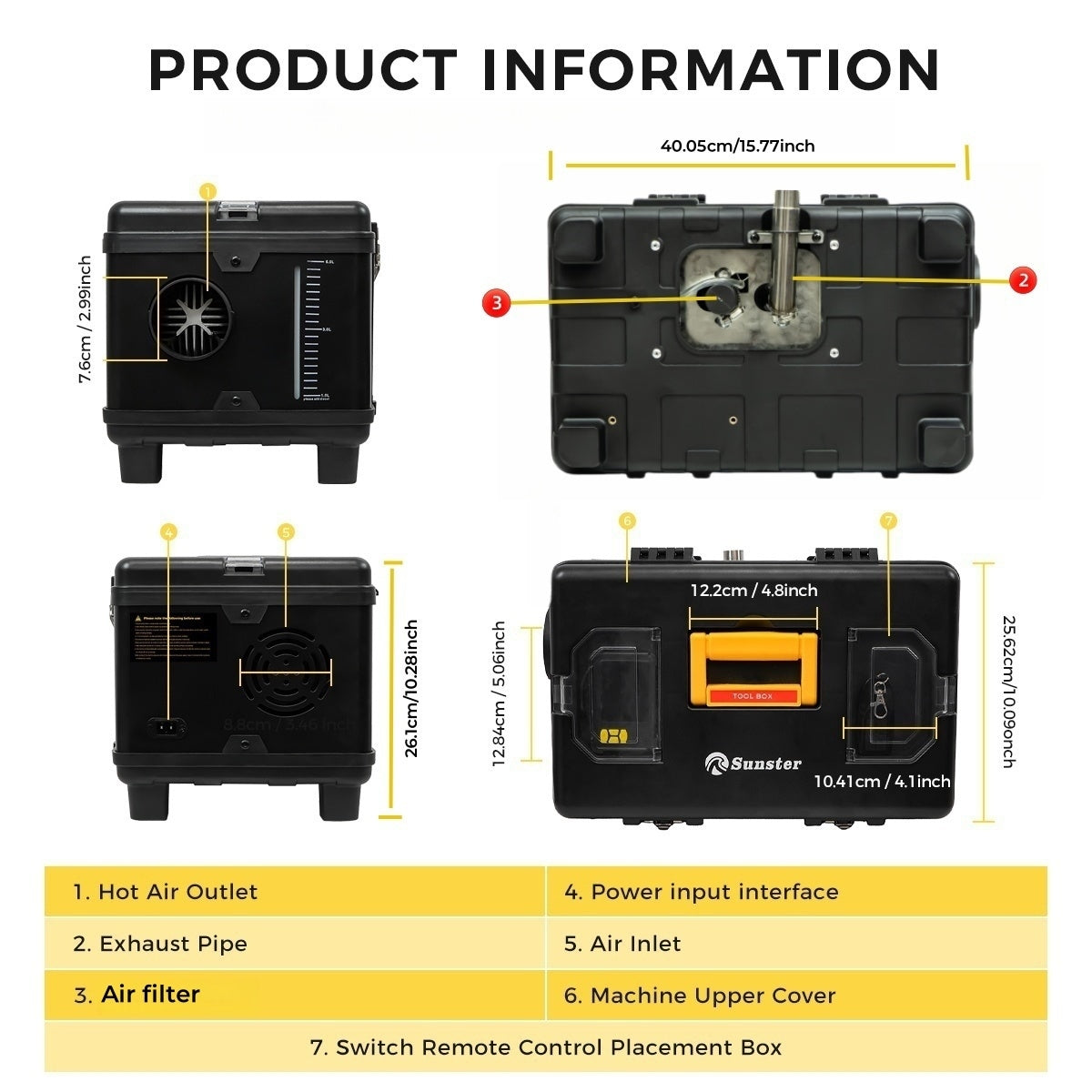 Sunster TB10 Diesel Heater 8KW 12/24V 110-240V, ToolBox Bluetooth Black Version