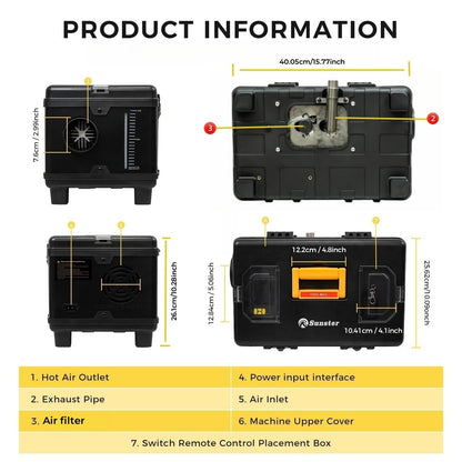 Sunster TB10 Diesel Heater 8KW 12/24V 110-240V, ToolBox Bluetooth Black Version