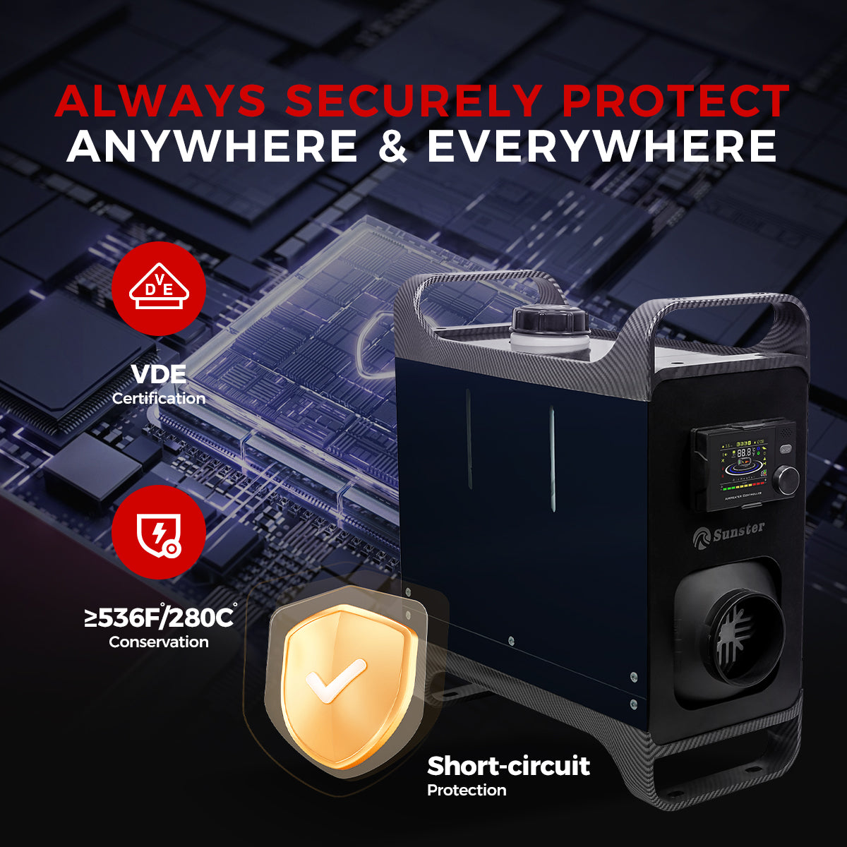 Sunster A2302BL Diesel Heater 8KW 12/24V 110-240V, All In One Bluetooth Version