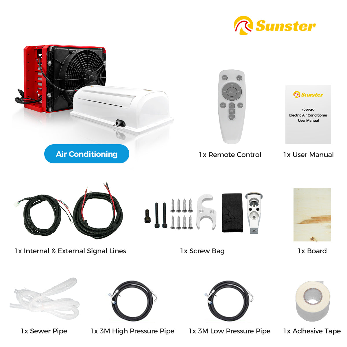 Sunster S-AC2 RV Air Conditioner 12V/24V Efficient Cooling