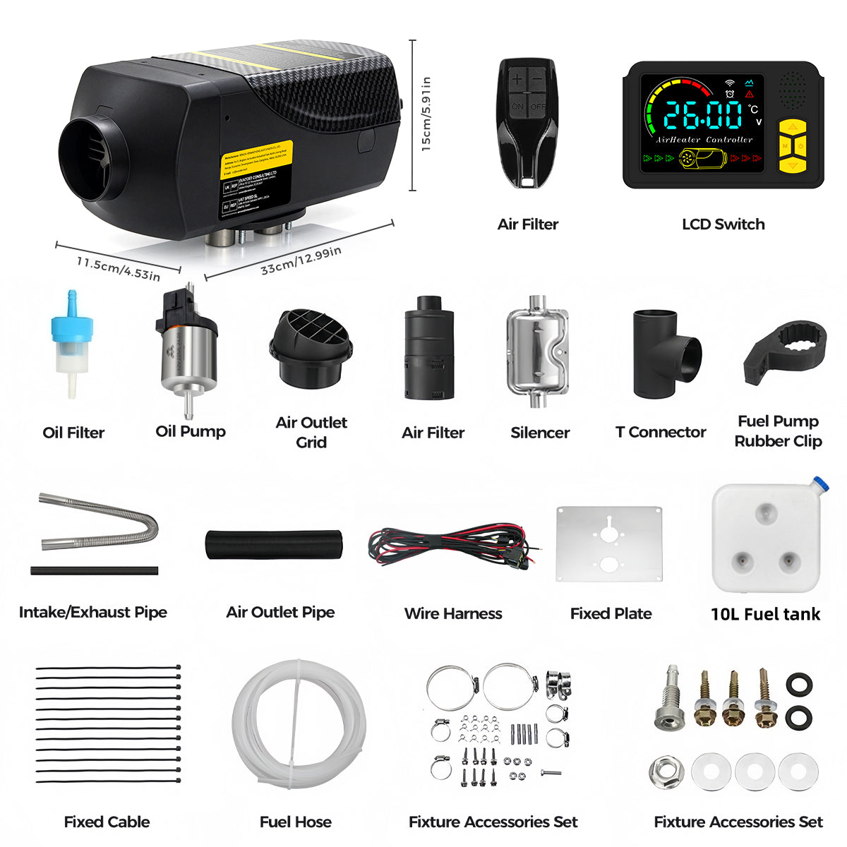 Sunster SH B2 Diesel Heater 2KW 12V/24V, Traditional Spilt Type Bluetooth Version