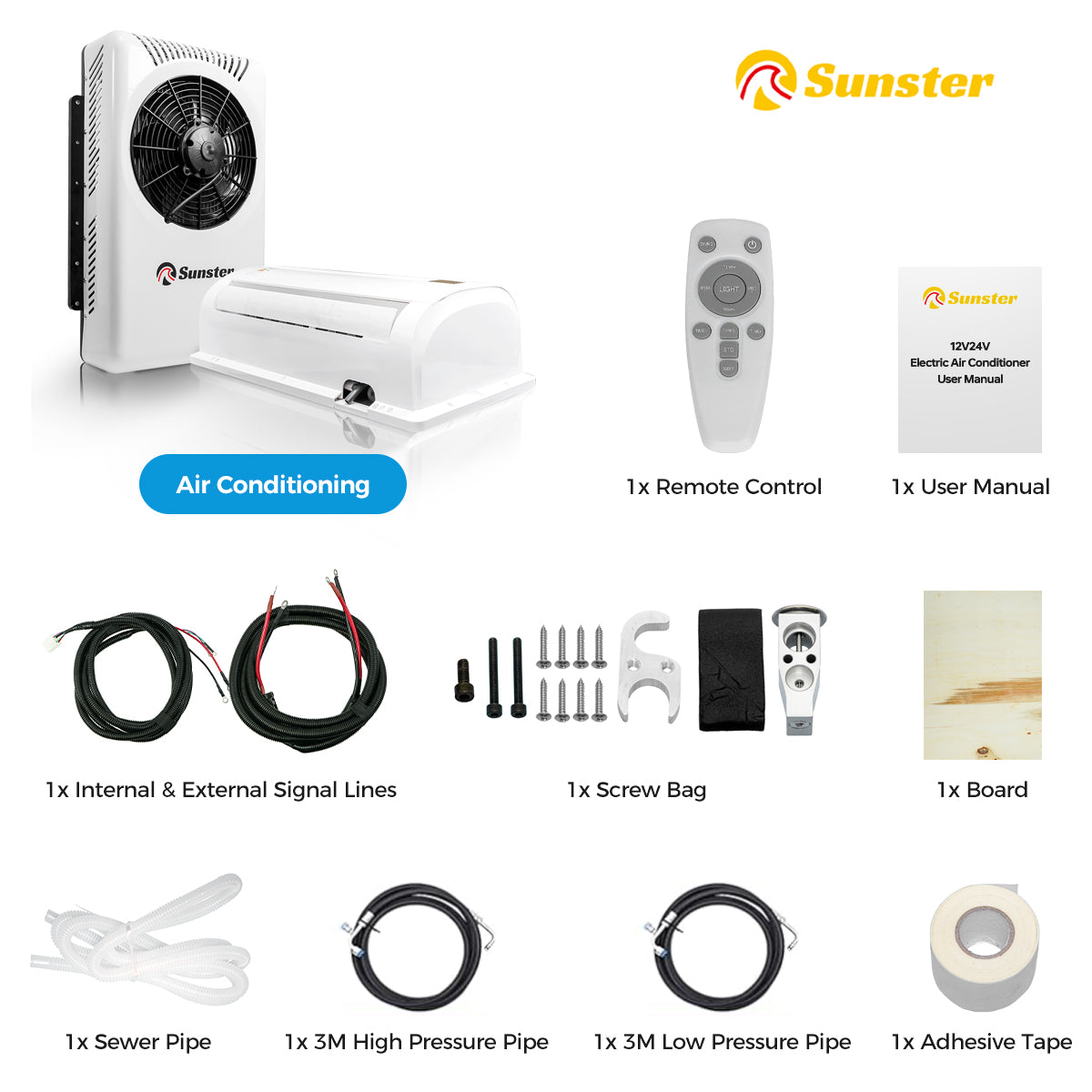 Sunster S-AC4 RV Air Conditioner 12V/24V Efficient Cooling