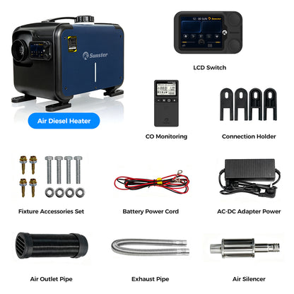 Sunster TP B2 Diesel Heater 8KW 12/24V 110-240V WiFi & Bluetooth, All-in-One with A2605 Panel & R2605 Remote