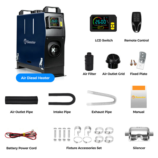 Sunster TR B1 Diesel Heater 2KW 12/24V 110-240V Bluetooth, Vertical All-in-One with 2200BH Panel & 4-Button Remote