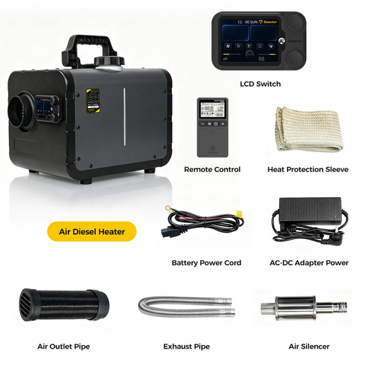 Sunster TP BW Diesel Heater 8KW 12/24V 110-240V All-in-One WiFi & Bluetooth with A2605 Panel & R2605 Remote