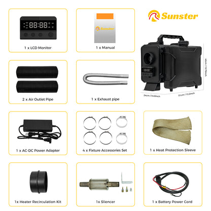 Sunster HTB1 Diesel Heater 8KW 12V 110-240V, ToolBox Bluetooth GSM LET-4G/5G Version