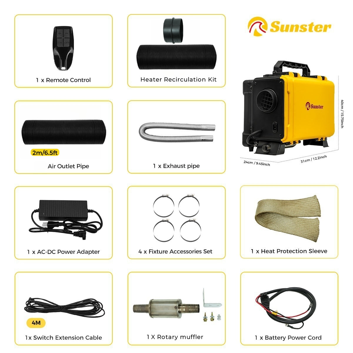 Sunster HTB1 Diesel Heater 8KW 12V 110-240V, ToolBox Bluetooth Version