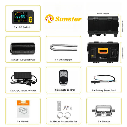 Sunster TB10 Diesel Heater 8KW 12/24V 110-240V, ToolBox Bluetooth Black Version