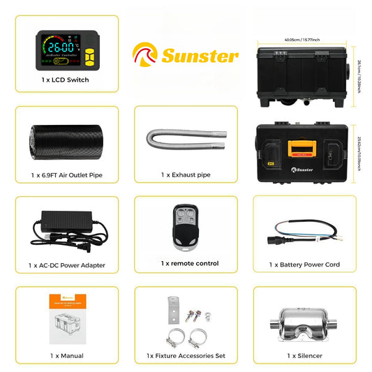 Sunster TB10 Diesel Heater 8KW 12/24V 110-240V, ToolBox Bluetooth Black Version