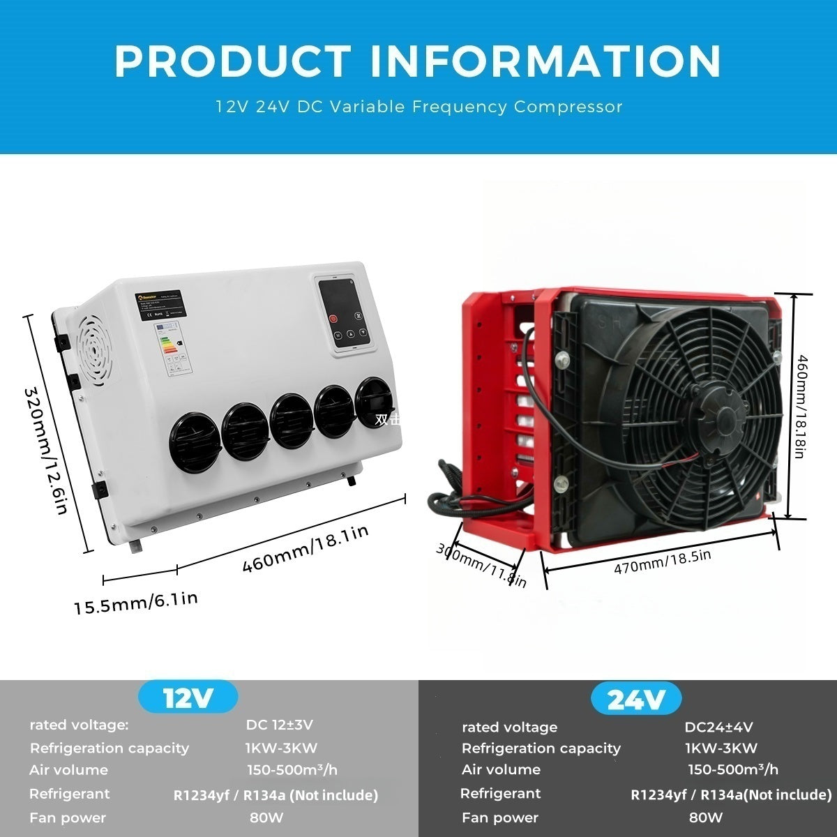 Sunster S-AC1 RV Air Conditioner 12V/24V Efficient Cooling