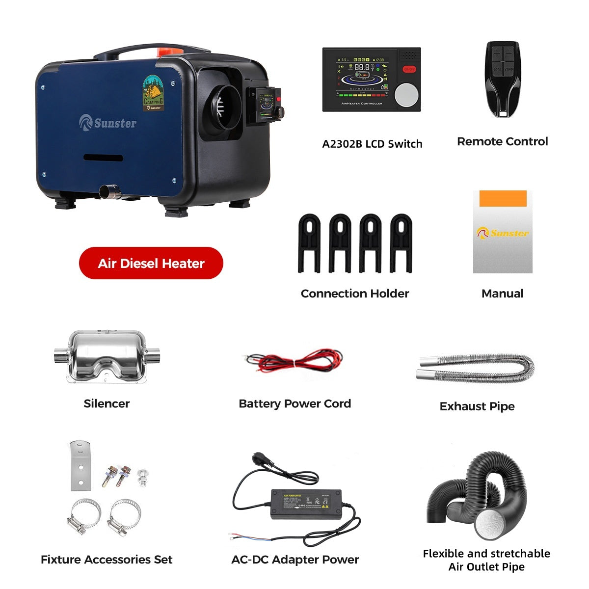 Sunster Diesel Heater 8KW 12/24V , All In One Bluetooth Version