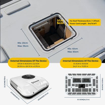 Sunster 12V/24V RV Roof Air Conditioner, Smart APP & Remote Control Parking AC DDK-KTD2